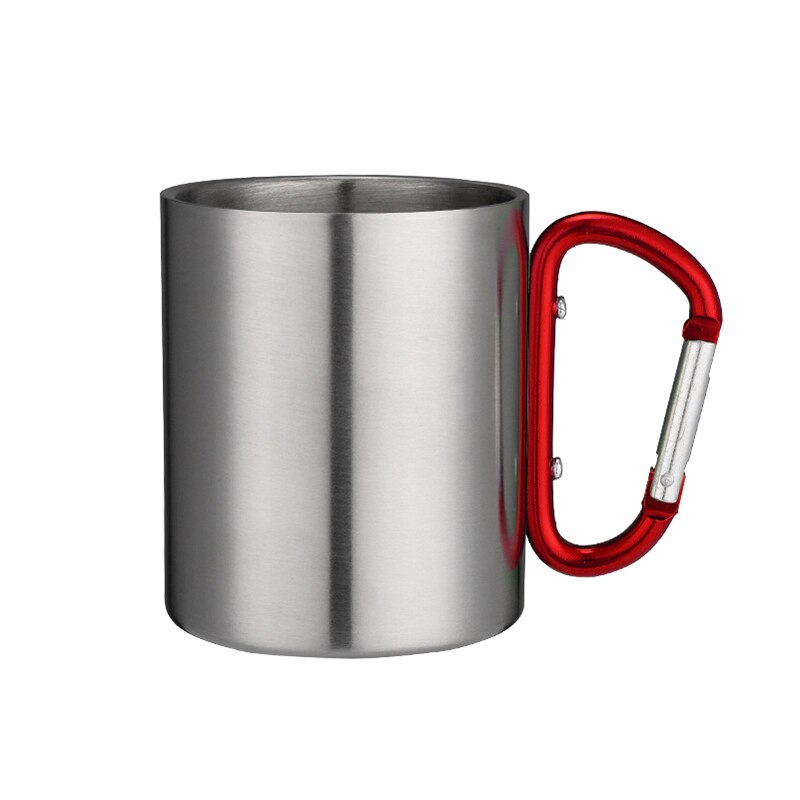 200Ml Rvs Cup Voor Camping Reizen Outdoor Cup Met Handvat Karabijnhaak Klimmen Backpacken Wandelen Draagbare Kopjes: Red