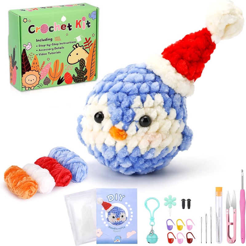 Lmdz Anfänger Tiere häkeln Strickset für Erwachsene Schritt-für-Schritt-Video-Tutorials genug Garn Füll haken und Zubehör: Licht Grau