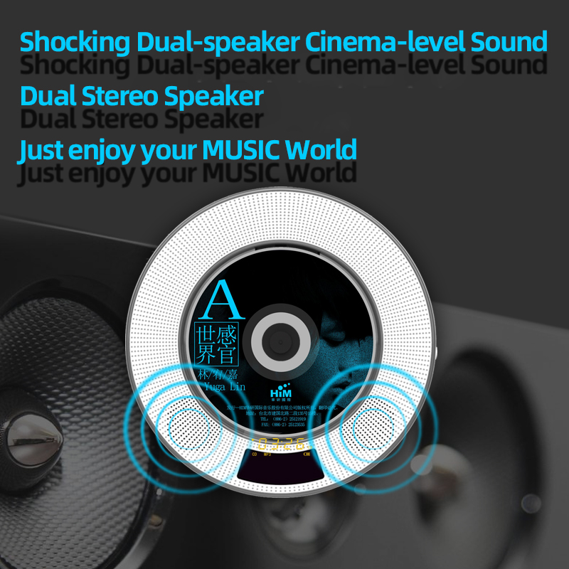 Bluetooth CD Player Wall Mountable Remote Control Home Music Boombox with Dust Cover,2 Built-in Stereo HiFi Soundcore Speakers