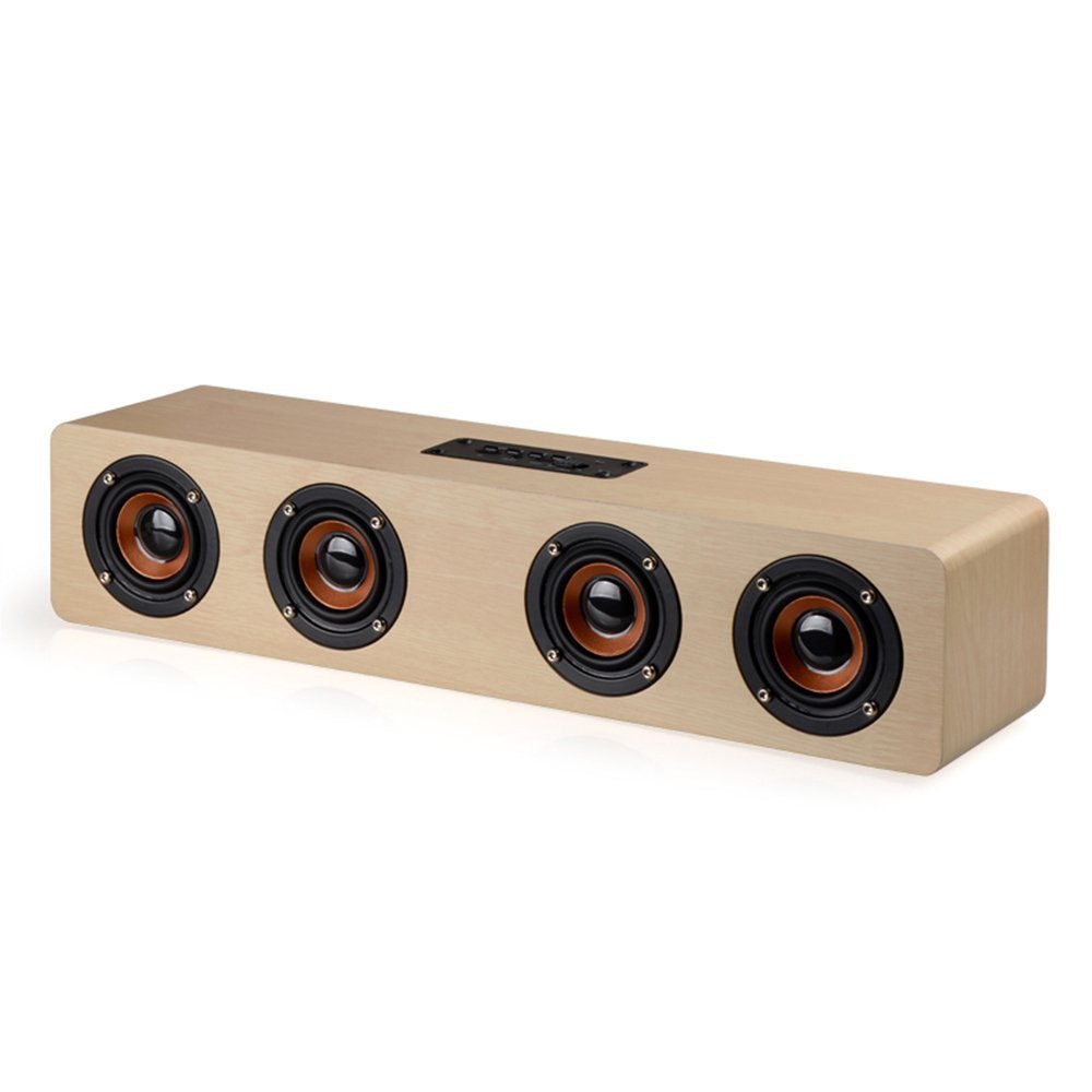 HYASIA Soundbar Bluetooth Speaker Wireless Wooden Desktop PC Speaker TV Support TF AUX Handsfree Audio for Bookshelf Phone Home: Yellow