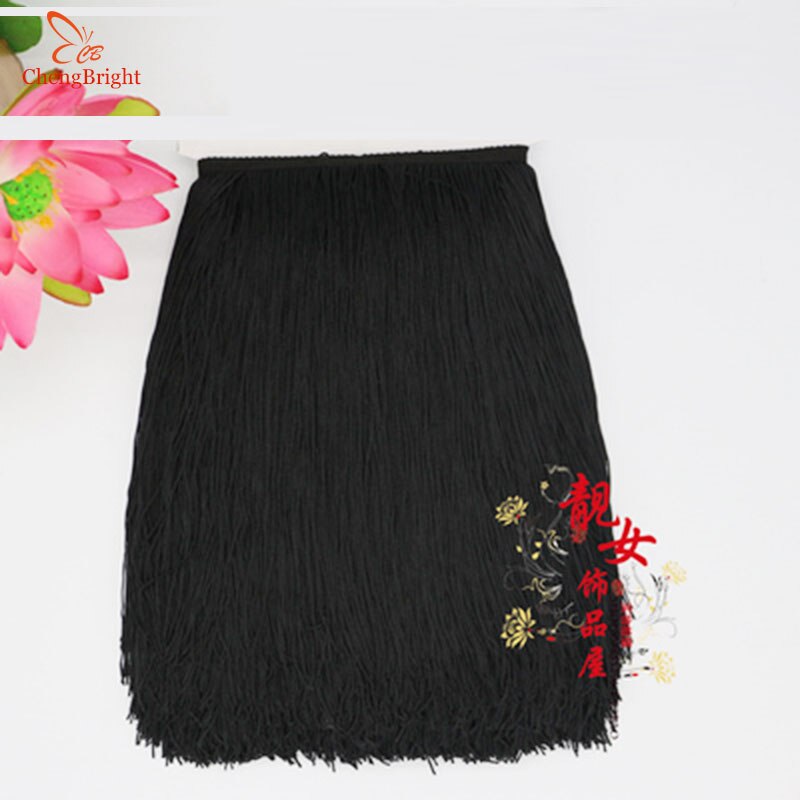Chengbright 10 meter / partier 20cm brede sorte blonder frynser trim kvast frynser til diy latin kjole scene tøj tilbehør
