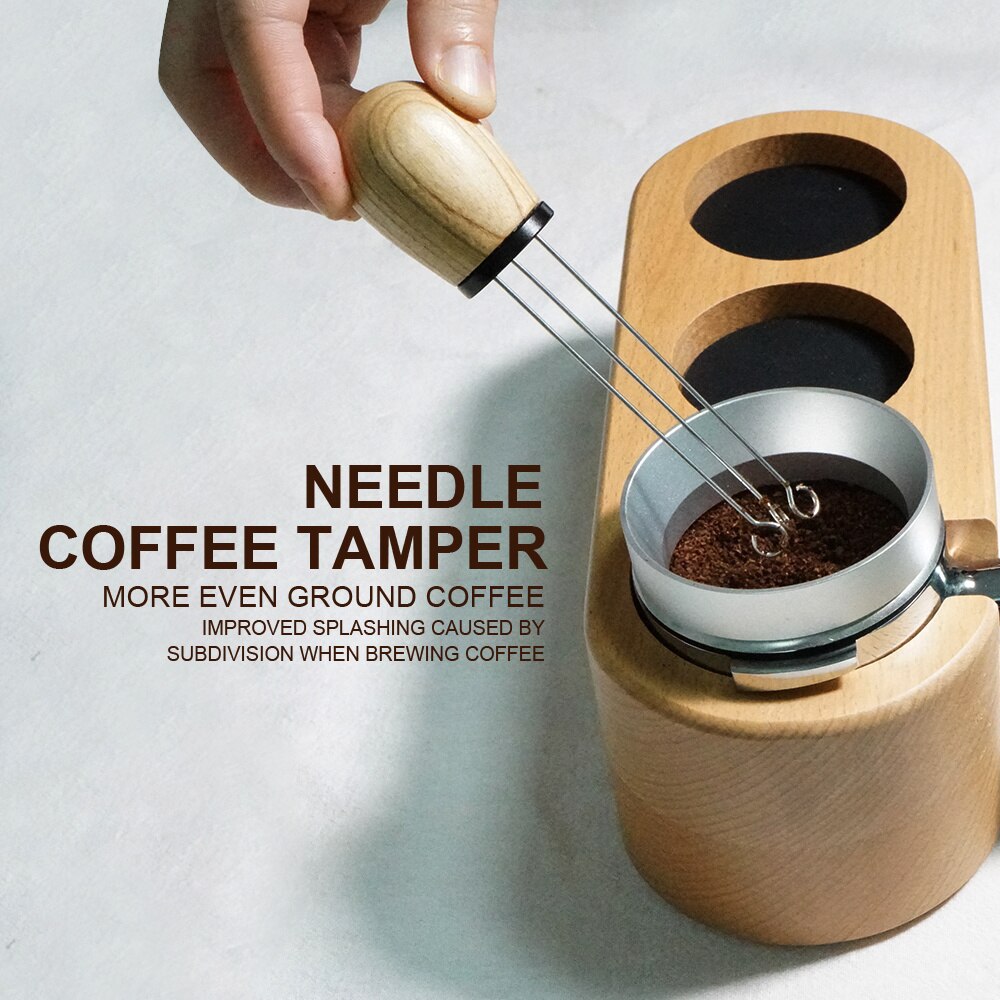 Needle Pin Coffee Tamper Distributor Espresso Stirrer Stirring Tool Stainless Steel Solid Wood Handle Coffee Leveler Accessories