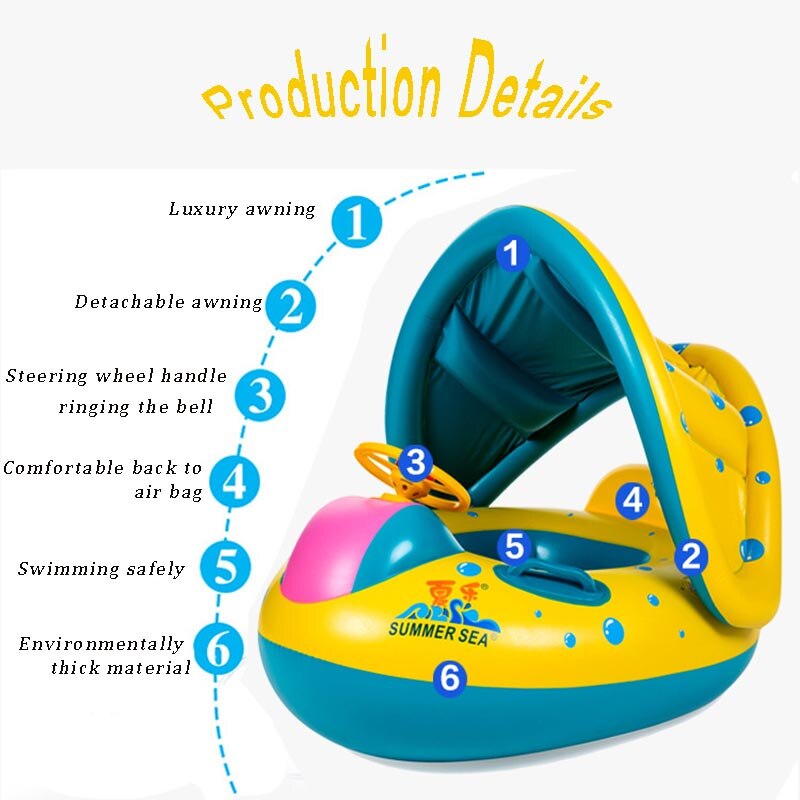 Summer swimming ring Inflatable Pool shaded Pool Toys Swim safely seat baby choose water sports Beach Sea Party for baby