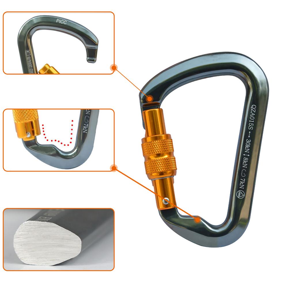 30KN vis porte serrure mousqueton D Type anneau crochet descente escalade équipement crochet de sécurité camping en plein air pêche porte-clés