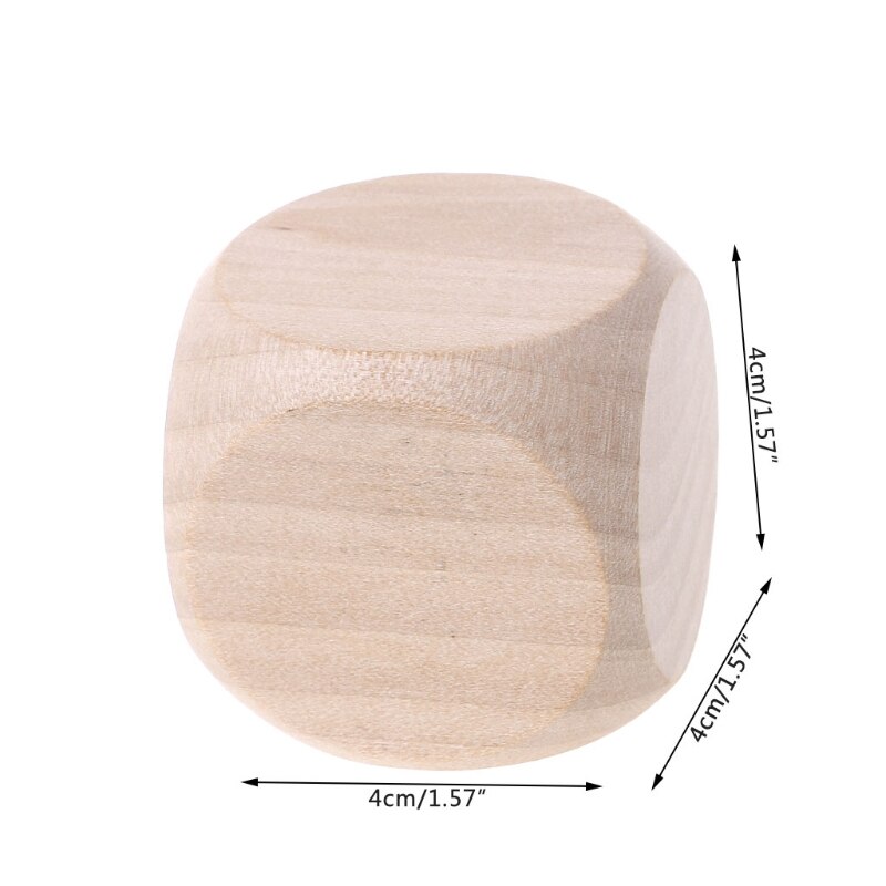 1pc 6 Zijdig 40mm Blank Hout Dobbelstenen Kid Speelgoed Afdrukken Graveren Schrijven Schilderen DIY Familie Spel
