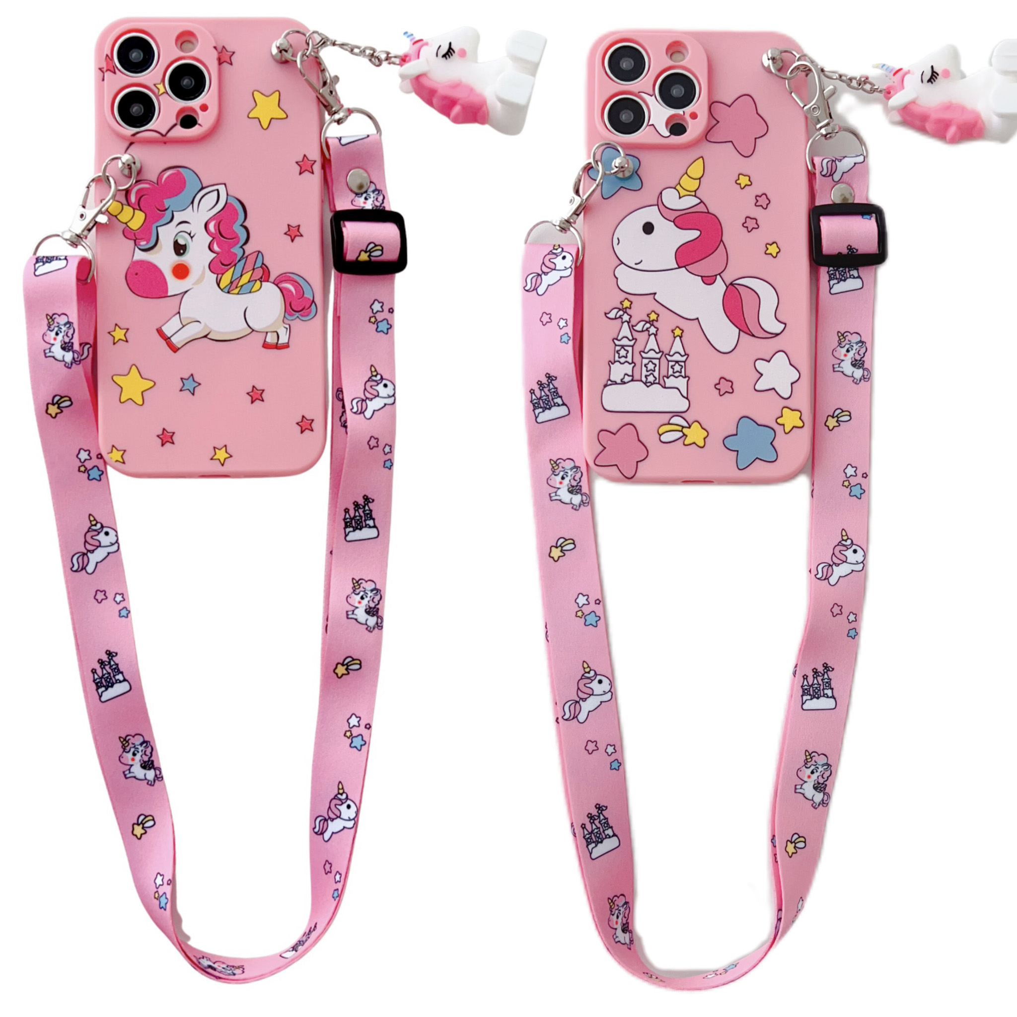 Unicornio para iPhone 6 6s 7 8 X Xs Max XR 11 12 13 14 15 Pro SE Max Funda con cuerda de soporte