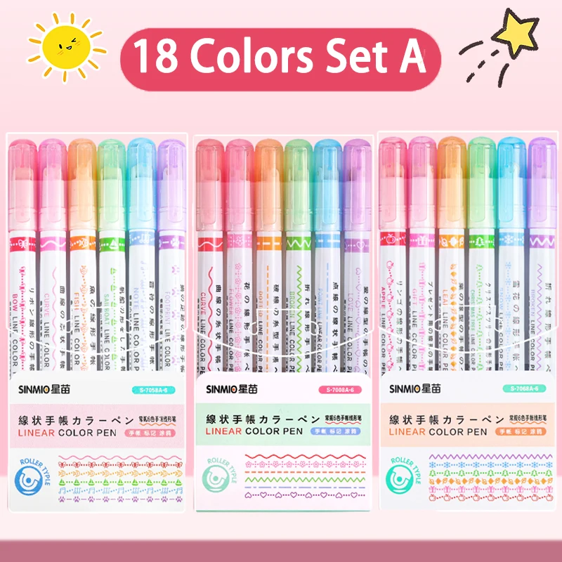 24/3 PCS Kawaii Bloemen Lijnvormige Markeerstiften Roller Tip Curve Liner Marker voor Schrijven Journaling Tekening Briefpapier: Donkergrijs