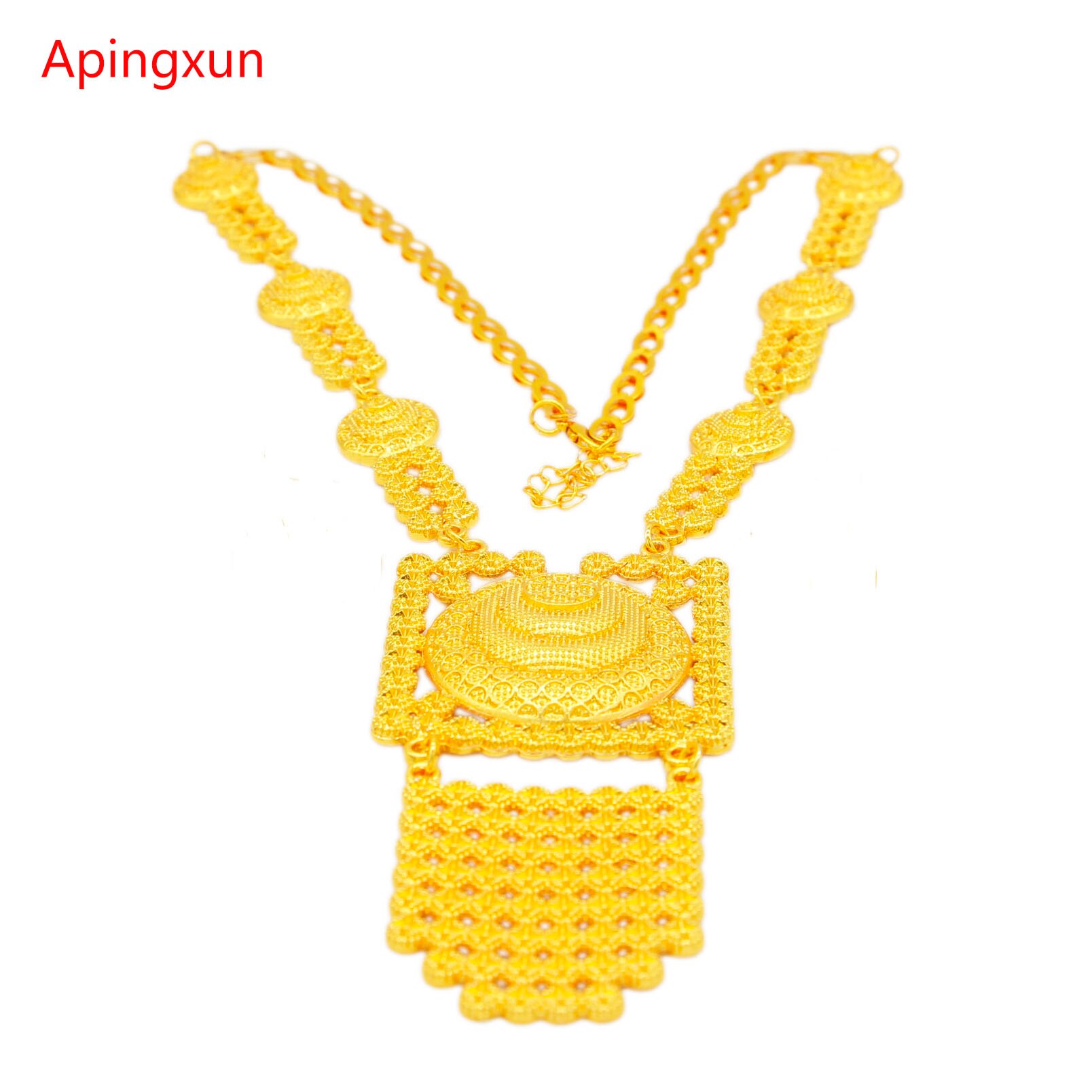 Apingxun 24K Ketting &amp; Oorbellen Sieraden Set Ronde Vorm Oorbel Afrikaanse Arabische Franse Vrouwen Bridal Wedding Luxe Sieraden Vrouw