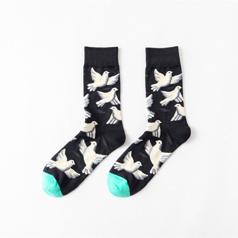 Meias femininas engraçadas, 1 par de meias de algodão respiráveis, criativas, de flor e pássaro, para mulheres, 1 par: 2