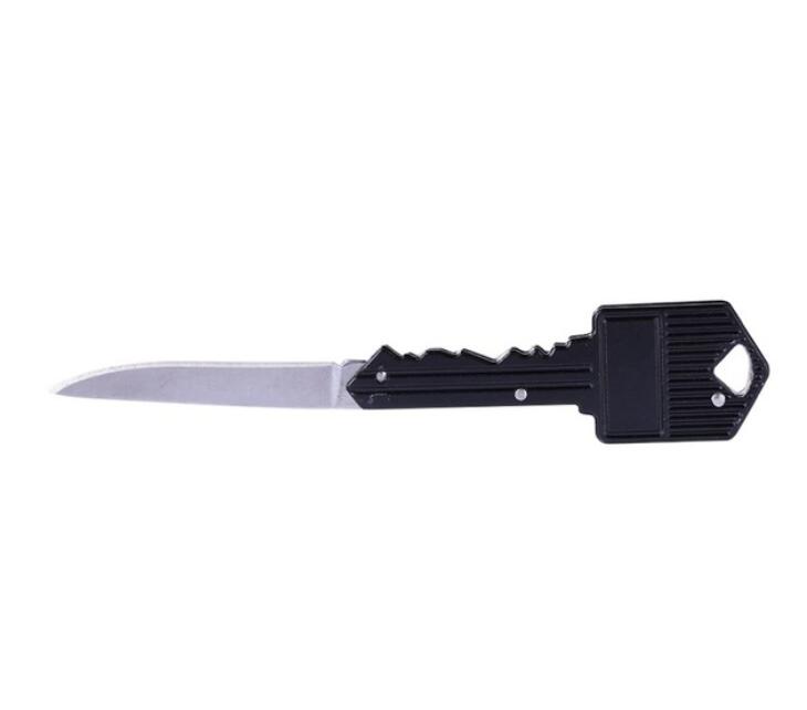 Mini Sleutel Mes Brief Camp Outdoor Sleutelhanger Ring Sleutelhanger Vouw Open Opener Pocket Pakket Overleven gadget Multi Tool Blade Doos kit: Zwart
