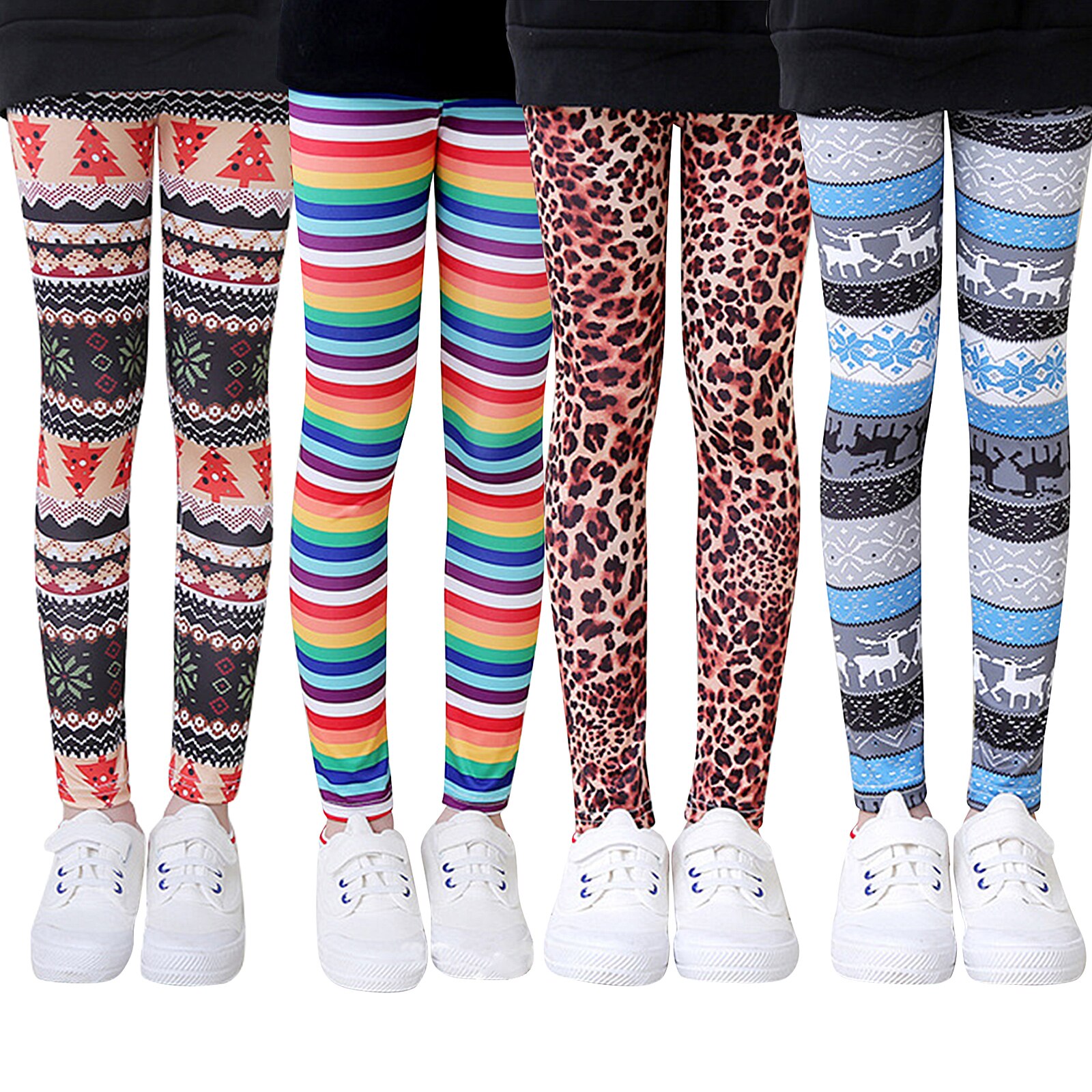 Meninas legging moda criança menina primavera outono leggings crianças meninas leopardo árvore de natal calças impressão para 4-11 ano criança
