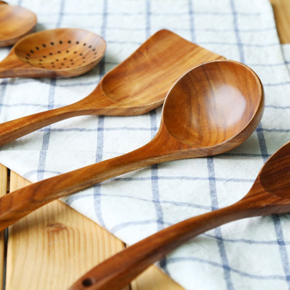 Big Wooden Rice Long Handle Spoon Soup Cooking Spoon Teak Wood Spoon Colander Ladle Skimmer Scoop Kitchen Utensils