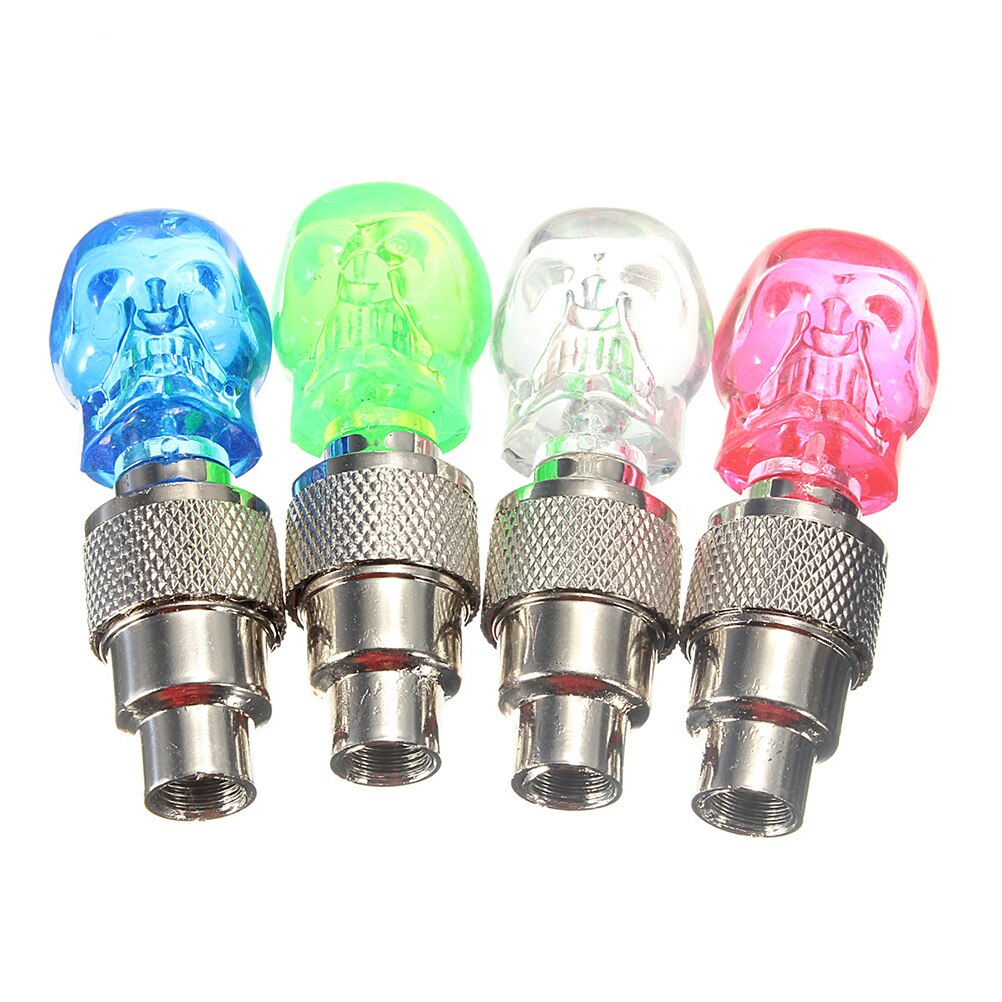 2pcs Skull Shape Valve Cap LED Light Wheel Tyre Lamp For Car Motorbike Bike