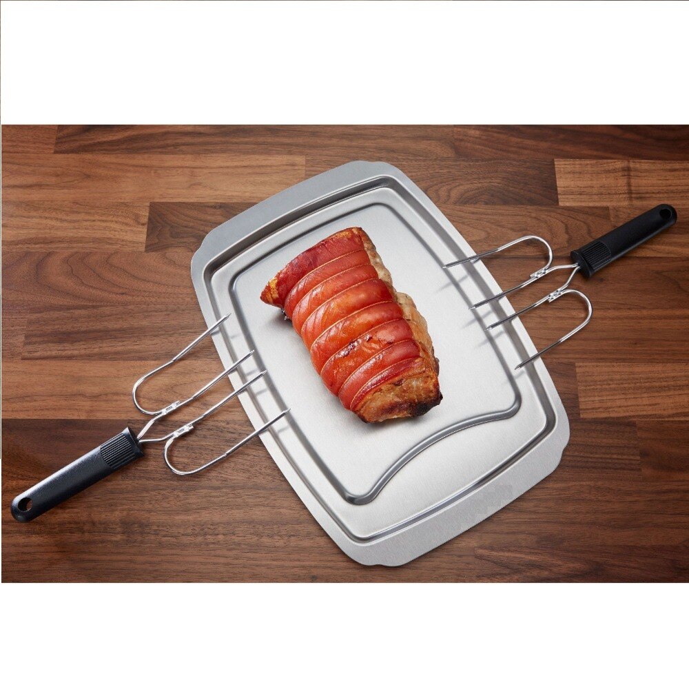 Stainless Steel Roast Meat & Poultry Spiked Carving & Serving Tray 14inch *10.1inch (00369)