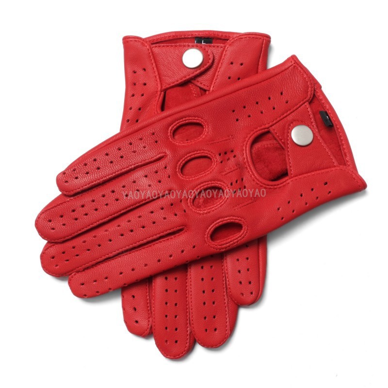 Gants de moto en cuir véritable pour hommes, en peau de mouton, à la , noirs, respirants, pour la conduite, mitaines pour hommes: Rouge / XL
