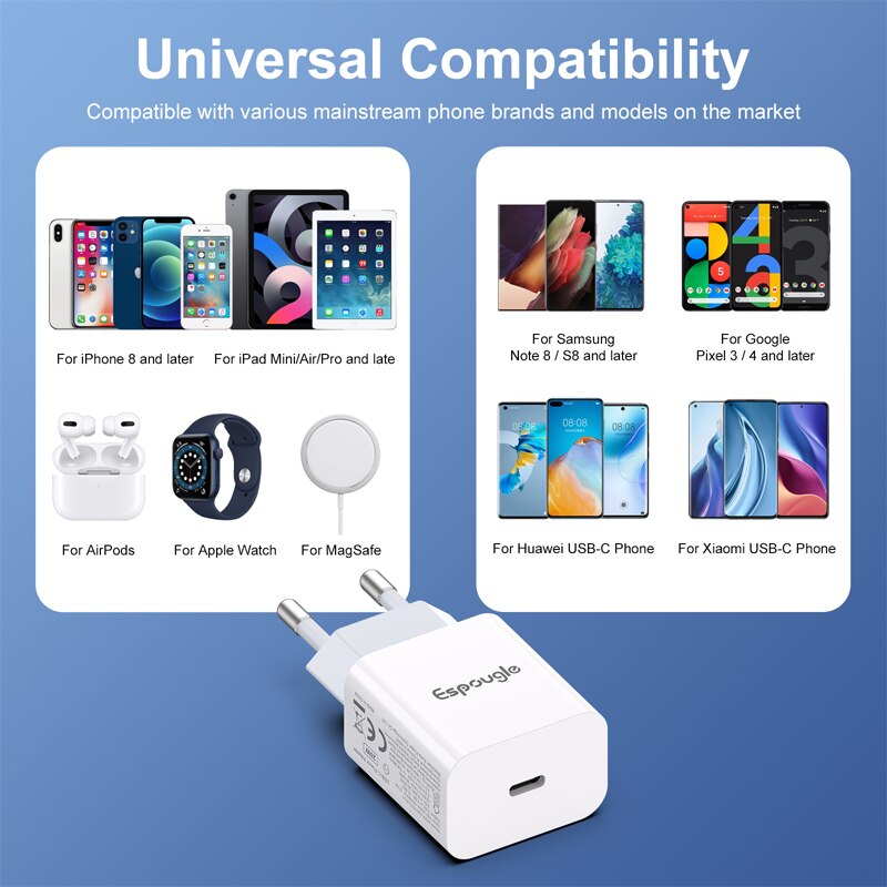 Espougle Usb C Lader Snel Opladen 4.0 3.0 Qc 20W Pd Usb Type C Fast Charger Voor Iphone 12 pro Max 11 Mini 8 Plus Xiaomi Telefoon