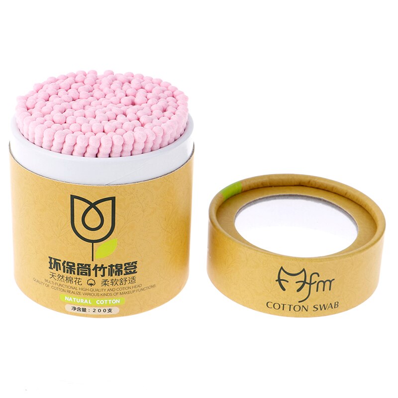 Bastoncillos de algodón y bambú, palitos de madera suaves para limpieza de oídos, belleza para la salud, 200 unidades por caja: Rosa