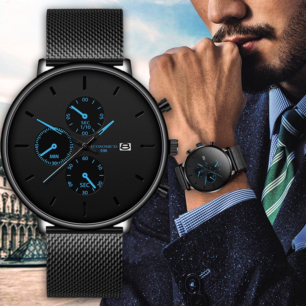 Black Blue Dial Watch For Men Business Quartz Watch