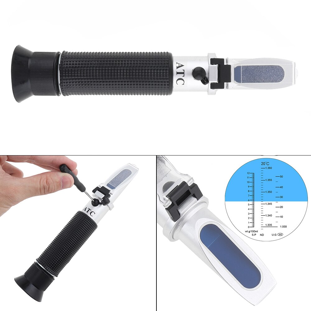Handheld Adjustable Specific Gravity Refractometer 0-12g/ml 1.335~1.360nd 1.000~1.050sg Pipet Mini Screw Driver Manual Focusing
