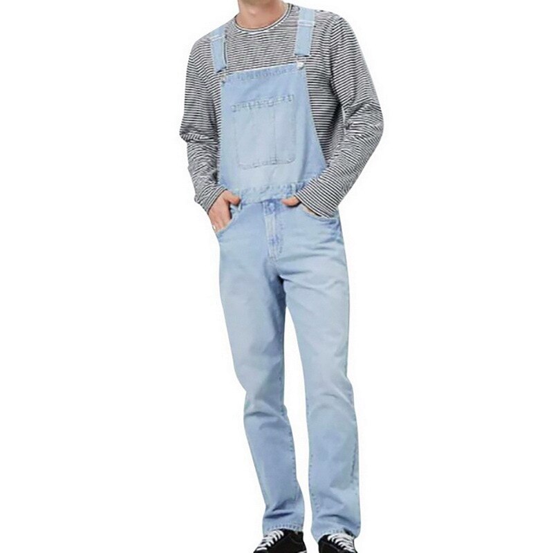 Pantalones vaqueros con pechera para hombre, petos vaqueros largos lavados, monos vaqueros rectos de Hip Hop, ropa de calle, mono Masculino: S / light blue