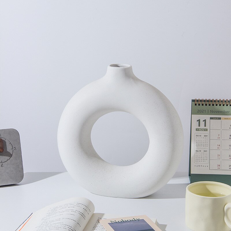 Nordic Circulaire Holle Keramische Vaas Donuts Bloempot Woondecoratie Accessoires Office Desktop Woonkamer Interieur Decor