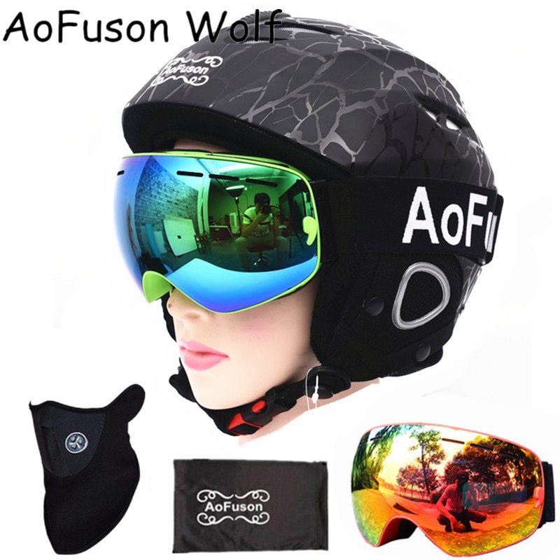 Snowboard Ski Helm Met Anti-Fog Ski Goggle Integraal Gegoten Ademend Helm Dubbele Lagen Grote Visie Skiën Goggle bril