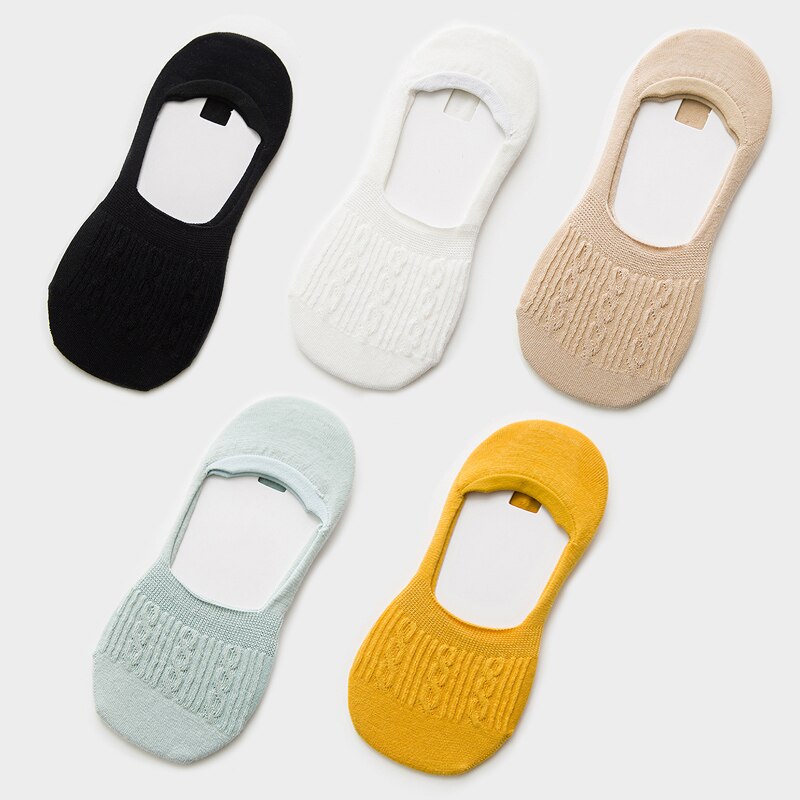 Candy Color Invisible Non-slip Low Cut Socks Women Casual Cotton Breathable Ankle Boat Socks 5Pairs: style N 5 pairs