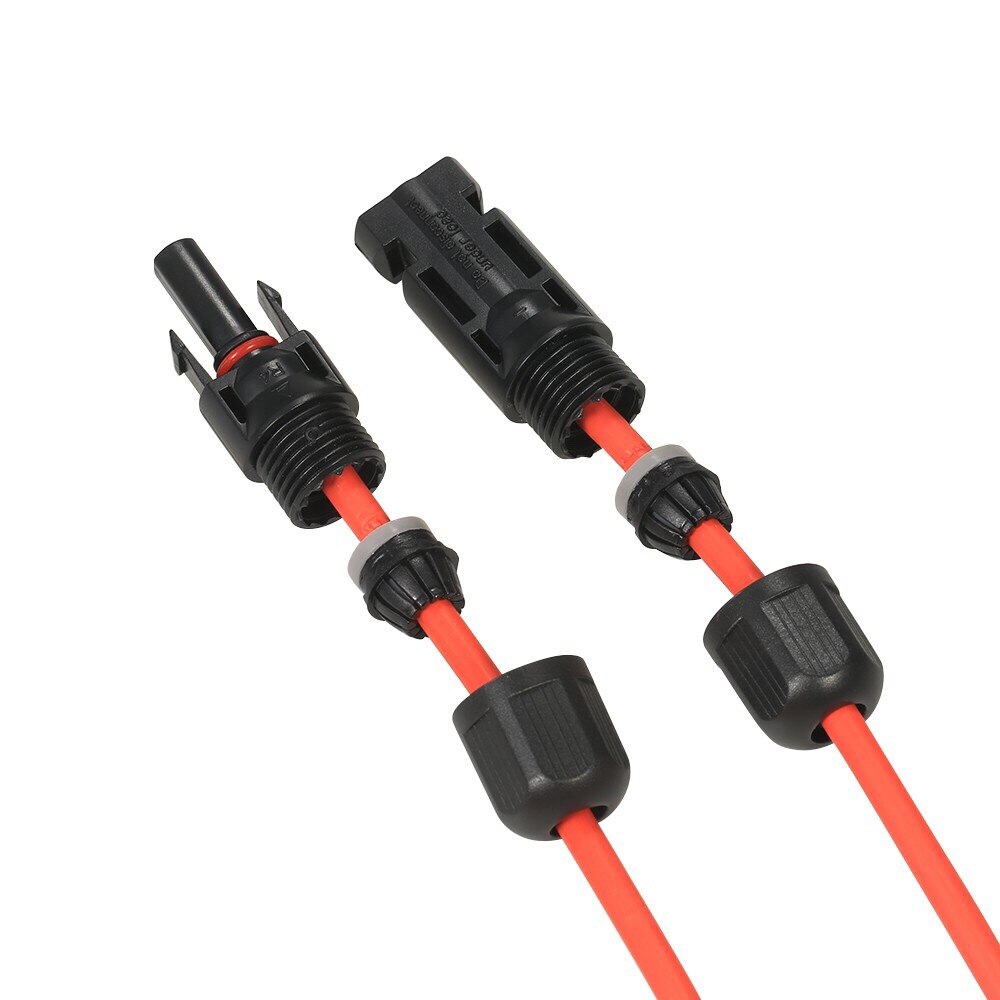 1 par 2 meter sort  + 2 meter rød 10 awg solpanel forlængerledning med hun- og hanstik