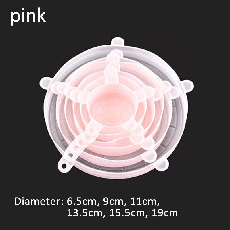 6pcs/set Pot Cover Silicone Stretch Lids Durable Reusable Food Save Cover Heat Resisting Fits All Sizes and Shapes Containers: pink