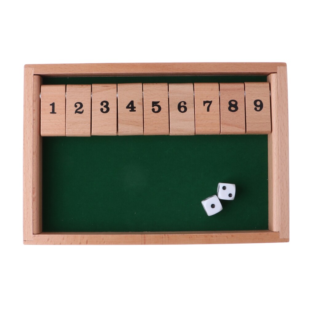 Wooden Shut the Box Board Game with 2 Dices and Number Game for 2-4 Players