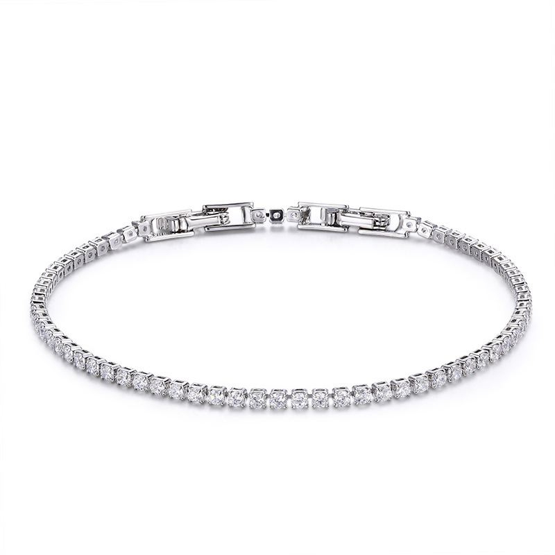 2mm 13.5cm 15-17cm Cluster CZ Link Chain Tennis Bracelets For Women Girls Friend Jewelry Thin Brass Gold Color Pulsera Bracciali: 17cm / Platinum Plated