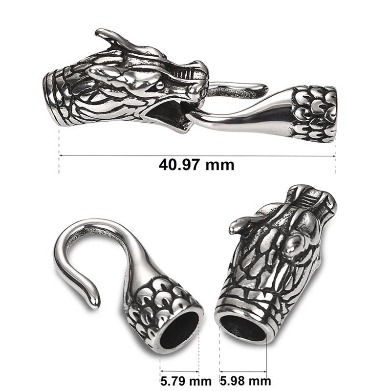 Men Stainless Steel Snake Wolf Head Bracelet Clasps Hooks Hole 8mm 6mm Leather Cord End Caps Cord Connector for Jewelry Findings: 14