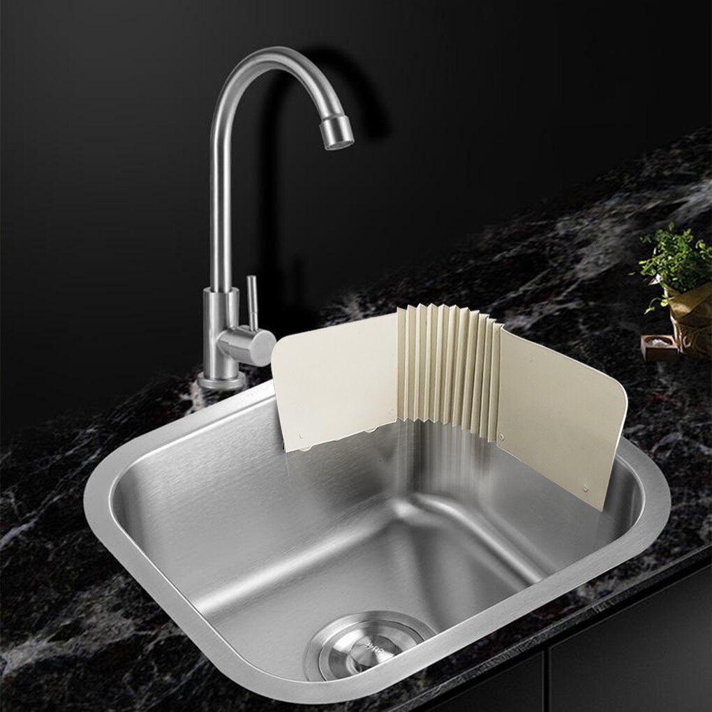 Sink Water Guard TPR Anti-splash Water Baffle Board Foldable Elastic Basin Sink Board, Creamy White