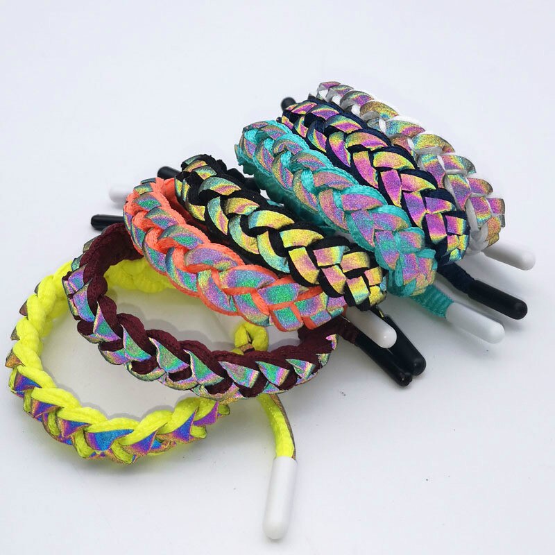 1pc reflecterende armbanden, veters, handgebreide armbanden, trendy, gradiënt, fluorescerend, geweven, holografisch, reflecterend, handtouw, man, vrouw: Default Title