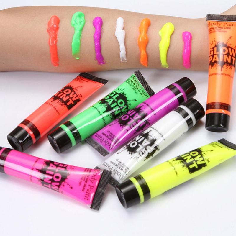 1Pcs 25Ml Nachtlampje Gezicht Verf Lichtgevende Make Fluorescerende Bodypaint Pigmenten Gezicht Body Art Verf Makeup Tools schmink