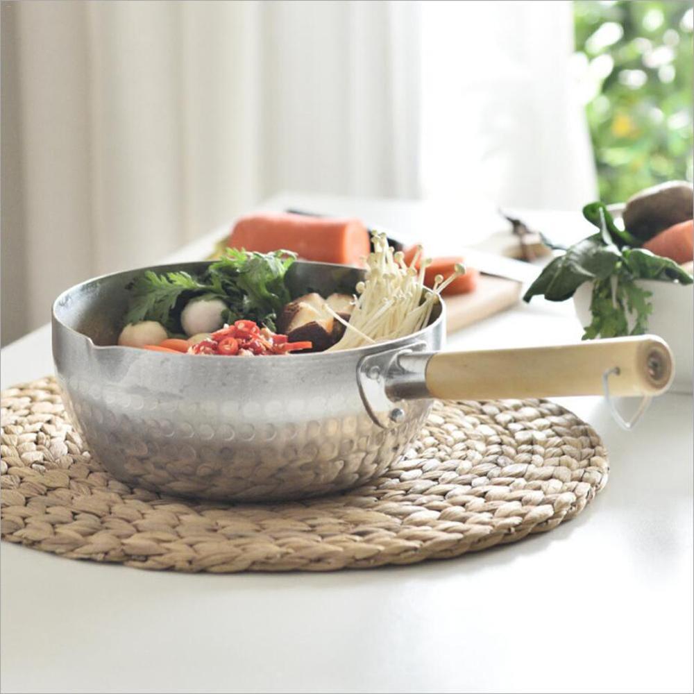 Sartén antiadherente japonesa para Fideos, accesorios de cocina, olla de leche, olla de aluminio con mango de madera, vajilla, herramientas de cocina casera