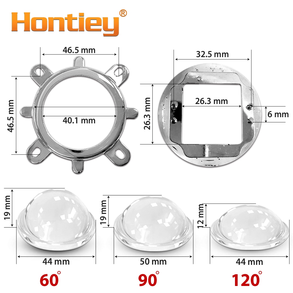 1 set 44mm LED Lens Optical Glass 60 90 120 degree Reflector Collimator Fixed Bracket 10W 20W 30W 50W 100W COB High Power Chip