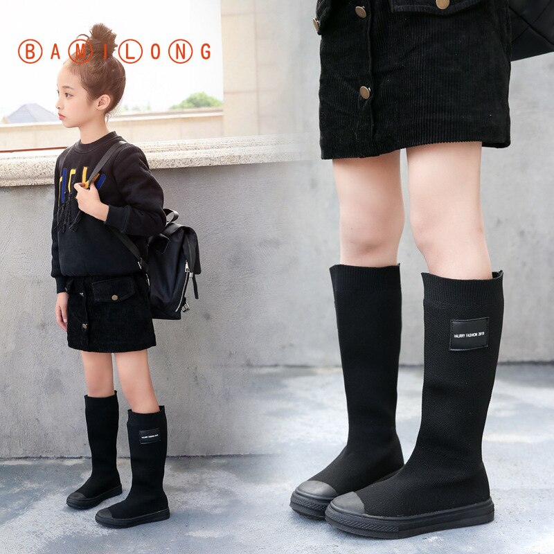 BAMILONG nouvelles bottes hautes longues sur le genou petite fille princesse bottes enfants élastiques bottes automne hiver filles bottes Y345