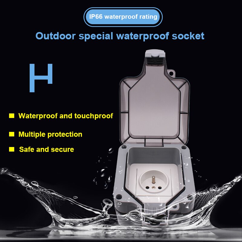 16A IP66 Waterproof Wall Power Socket Box Outdoor Electrical Outlet France Standard Plug Outlets Grounded Sockets for Ship Boat: Default Title