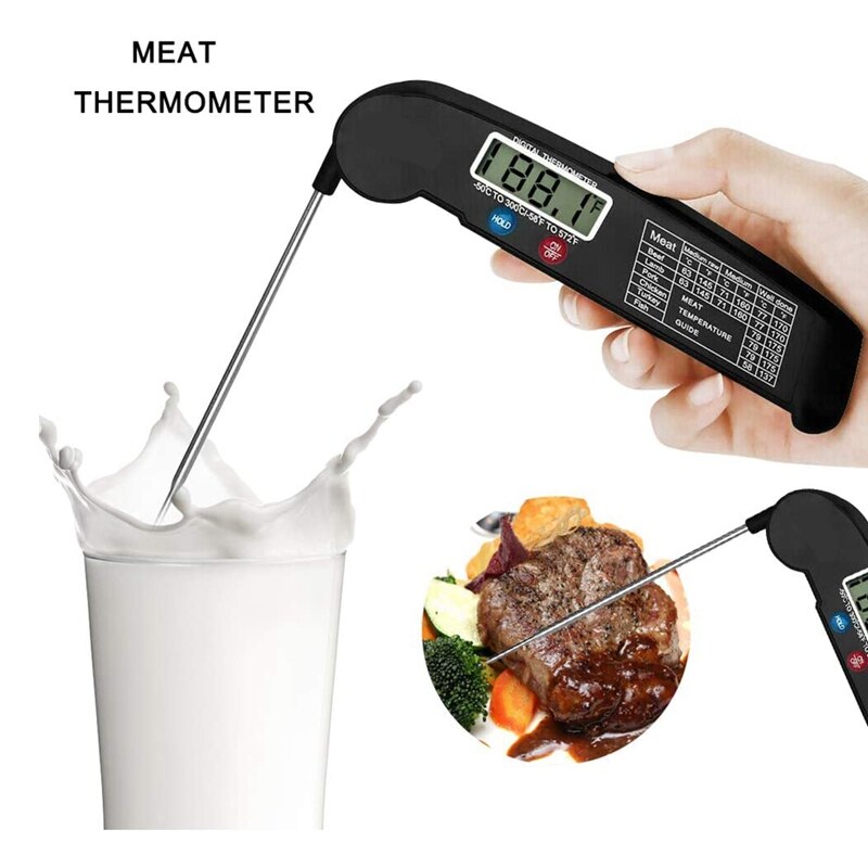 Food Thermometer Digital Instant Read Meat and Cooking Tool Kitchen Steak Deep Fry Smoker BBQ Foldable Temperature Gauge