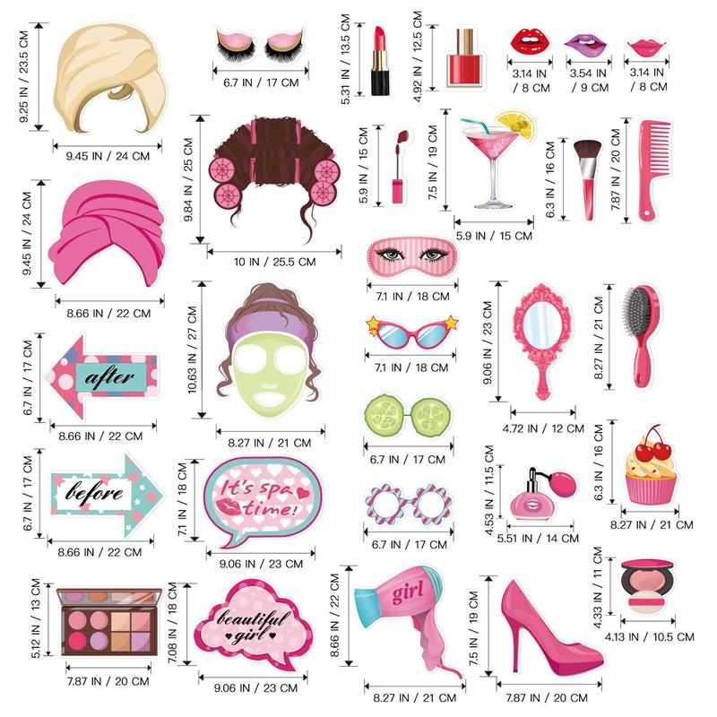 30pcs Spa Day Photo Booth Props Fully Assembled Spa Party Favors Props Birthday Party Supplies Spa Theme Backdrop Decorations