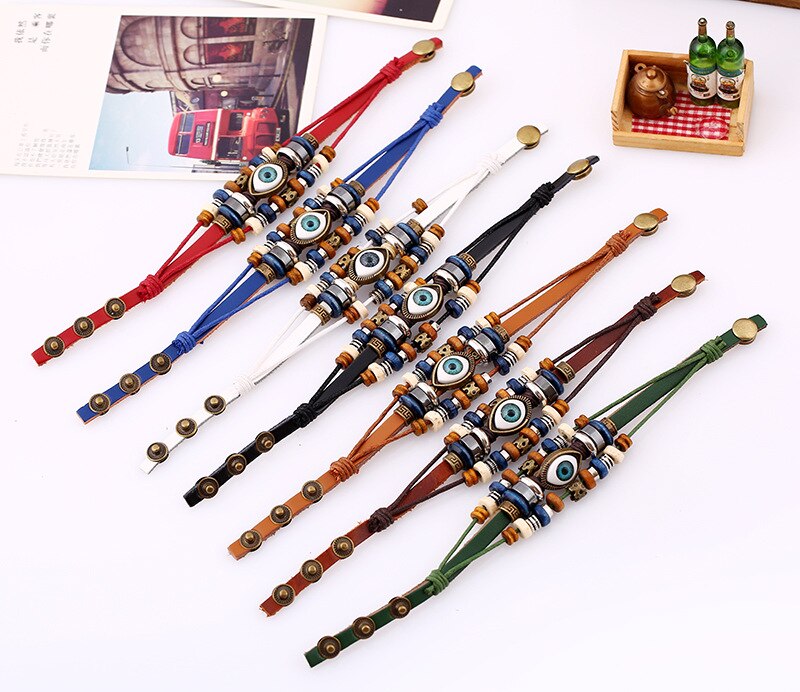 Neue Bohemien Magische Auge mehrschichtig Leder Armbinde Auge Fisch Perlen Armbinde männer retro Punk wickeln Armbinde Schmuck