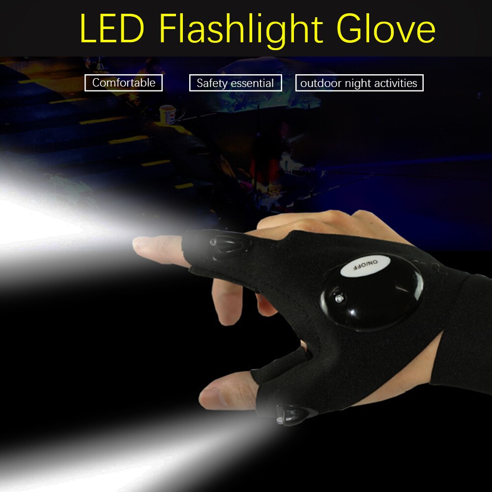 Men Women Car Repair Portable LED Flashlight Glove Fishing Camping Battery Powered Mechanics Hands Free Stretch Universal