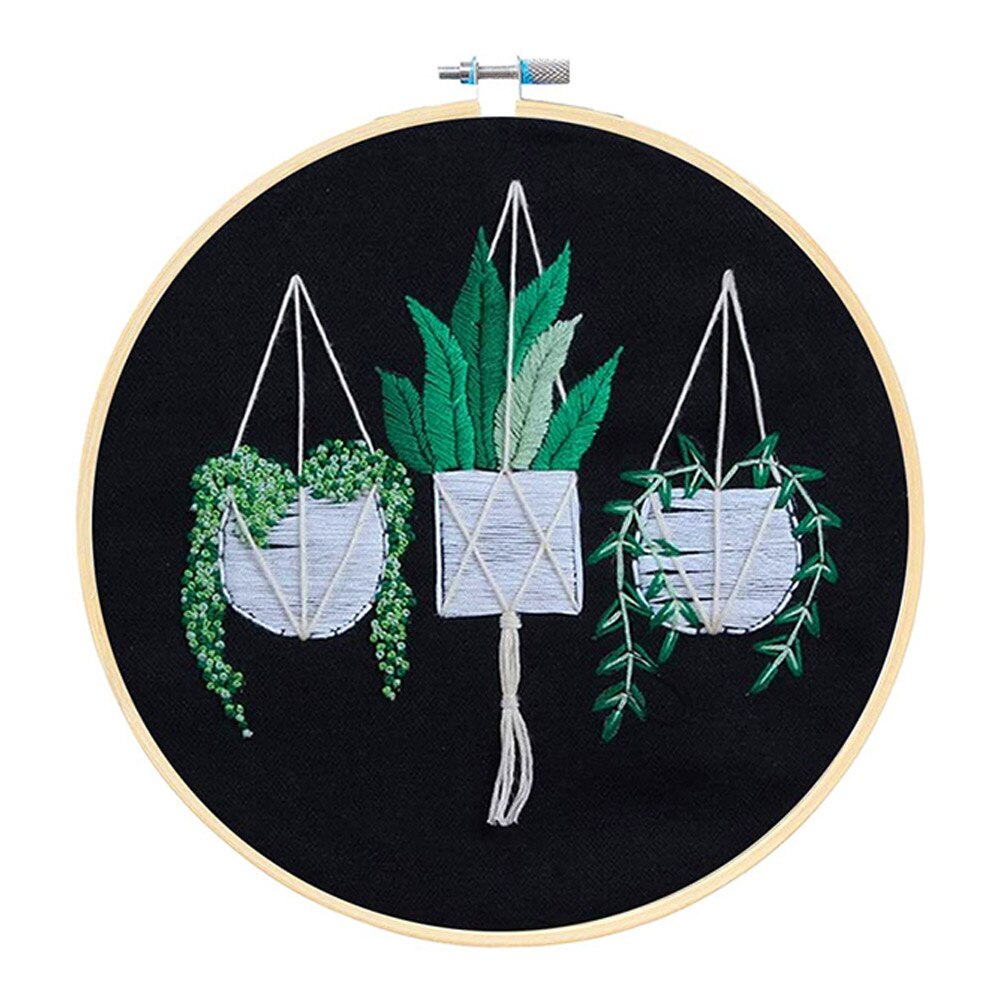 DIY Stamped Embroidery Starter Kit With Flowers Plants Pattern Embroidery Cloth Color Threads Tool Kit Handmade Embroidery: Black Basket