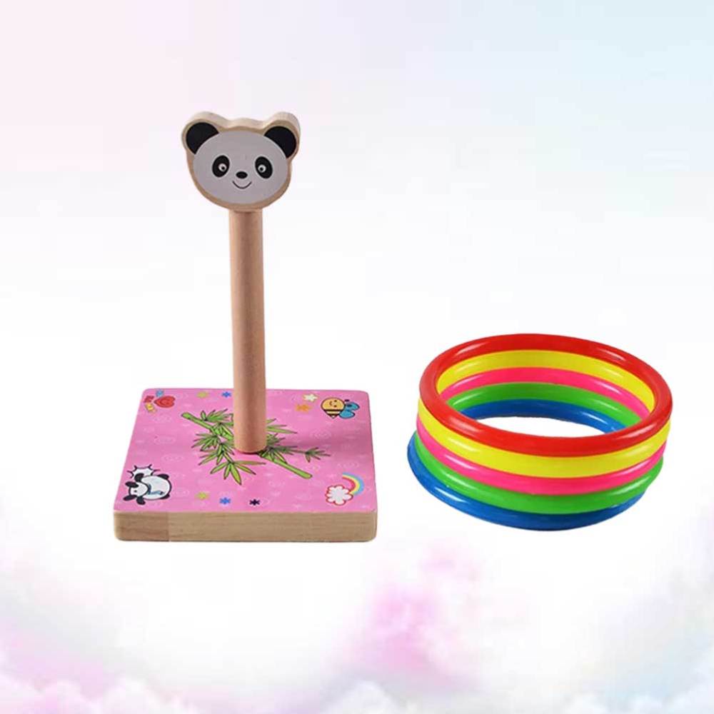 1 impostato di lancio in legno per bambini divertenti a forma di anello lanciare gioco giallo (stile canna): rosa