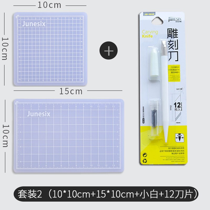 Doorschijnende Snijden Pads Handbook Sticker Rubber Stempel Pads Snijplanken Duurzaam Diy Pvc Snijden Matten Graveren Pen Mes: set 2