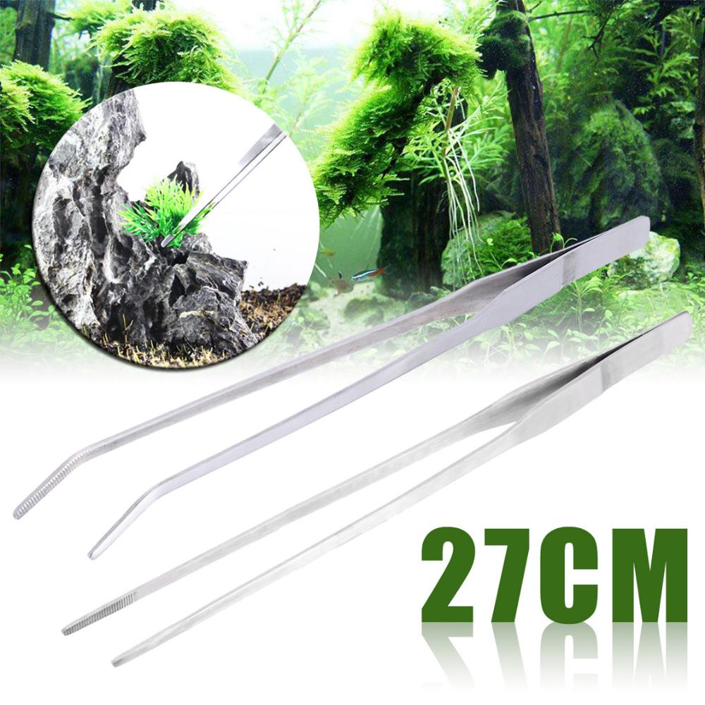 Lige/albue rustfrit stål tank pincet tang akvarie værktøj akvarium vandplanter pincet klip til rengøring værktøj