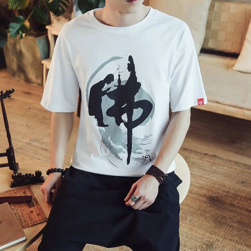 Vêtements traditionnels chinois pour hommes vintage oriental mens t-shirt hommes luxe décontracté col rond t-shirt Q694