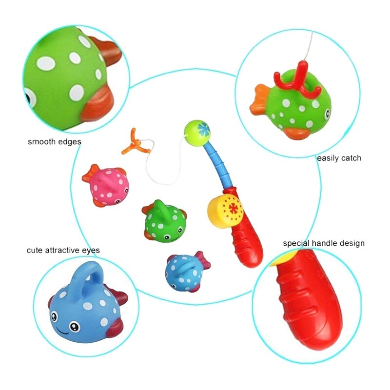 Bath Toys for Toddlers Colorful Floating Fishing Games with Fish and Fish Rod in Bathtub Pool Shower Kit Bath Time for Baby Chil