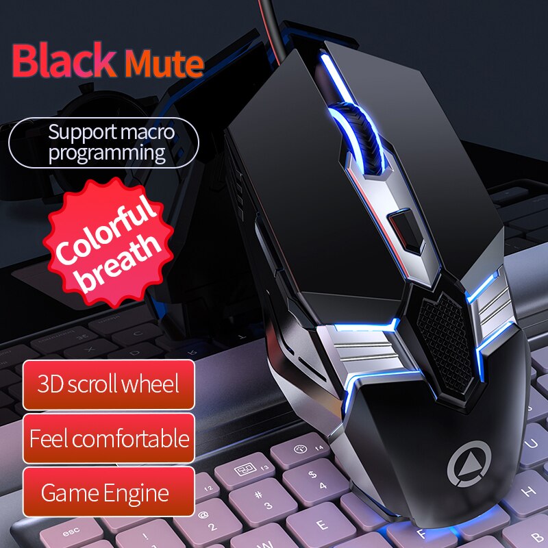 G12 Bedrade Mechanische Gaming Muis Voor Computer Mute Laptop Accessoires Pc Gamer 7200Dpi Rgb Kit Gamer Verstelbare Lengte Muis: Black Mute